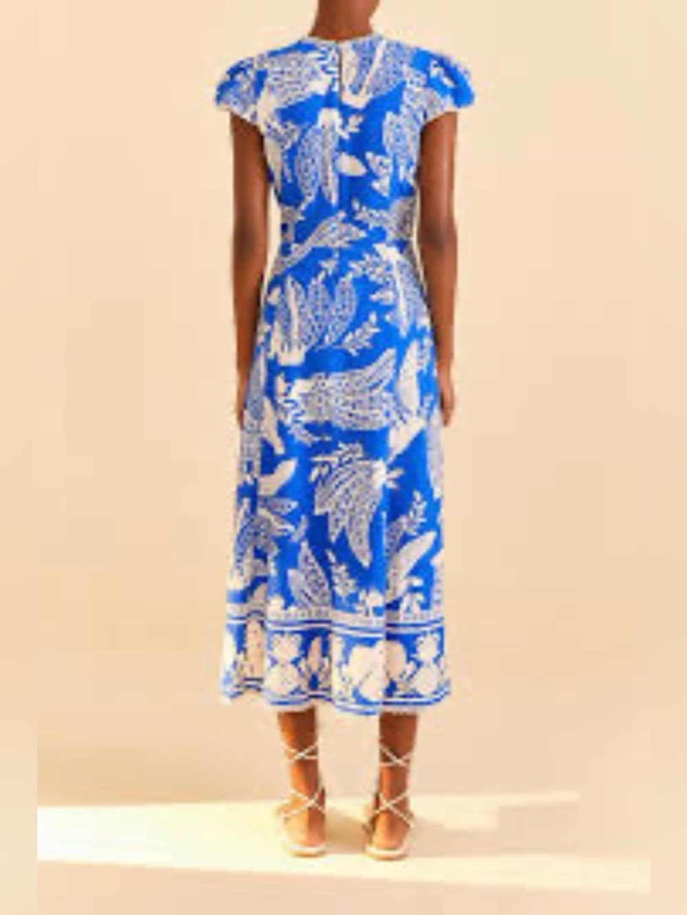 Farm Rio Blue & White Printed Midi Dress - Womens M - Picture 2 of 5